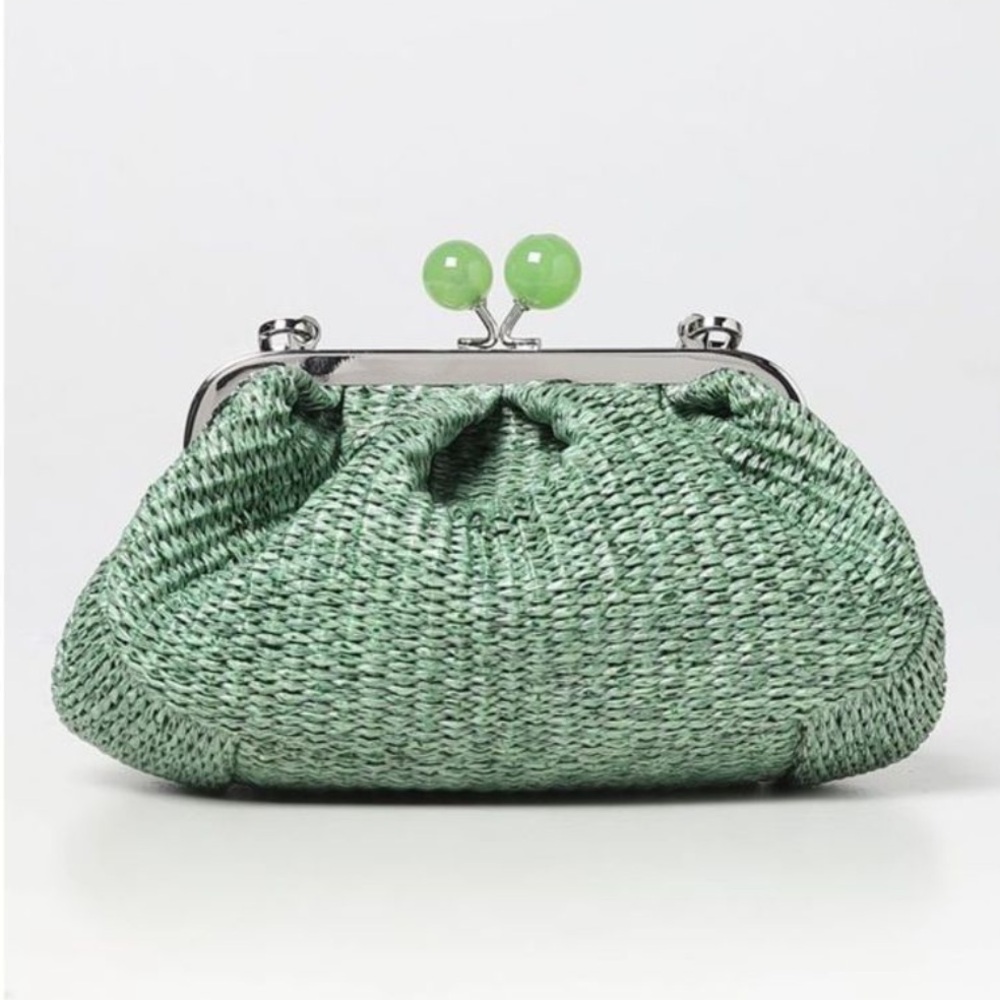 Weekend Max Mara Green Small Raffia-Effect Pasticcino Bag
